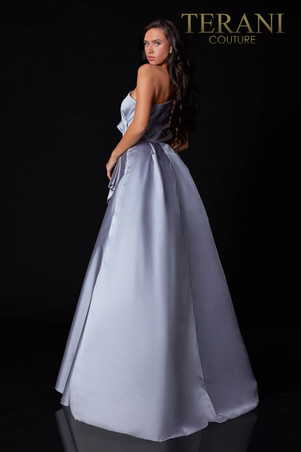 Terani Couture 2111E4728 One Shoulder Satin Sheath Long Gown