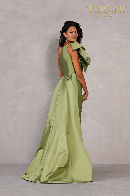 Terani Couture 2111E4728 One Shoulder Satin Sheath Long Gown