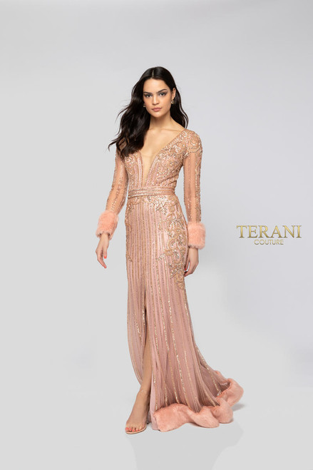 Terani Couture 1911GL9499 Low Illusion Neck Beaded Long Gown