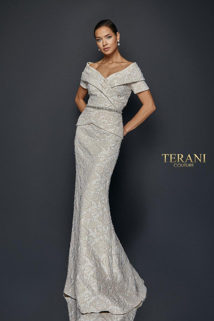 Terani Couture 1921M0727 Pleated Mock Two-Piece Long Gown