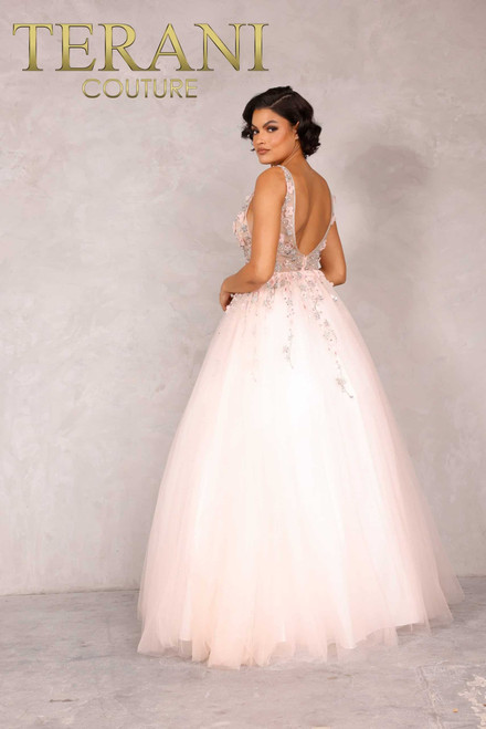 Terani Couture 2215P0033 Deep V-Neck Tulle Sleeveless Dress