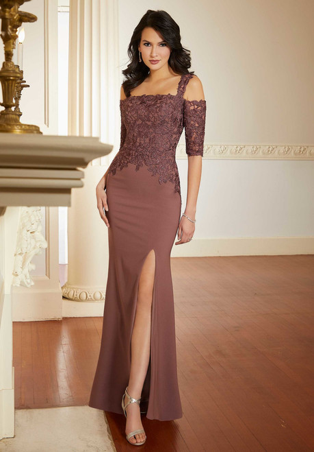 Morilee MGNY 72628 Beaded Lace Stretch Crepe Evening Gown