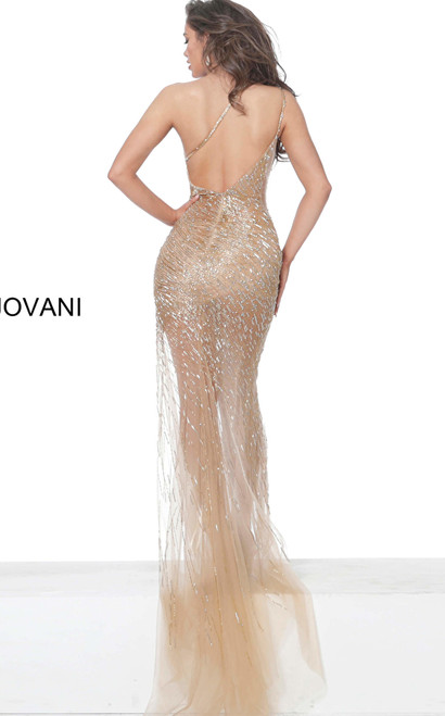 Jovani 02494 One Shoulder Asymmetrical Neck Beads Prom Dress