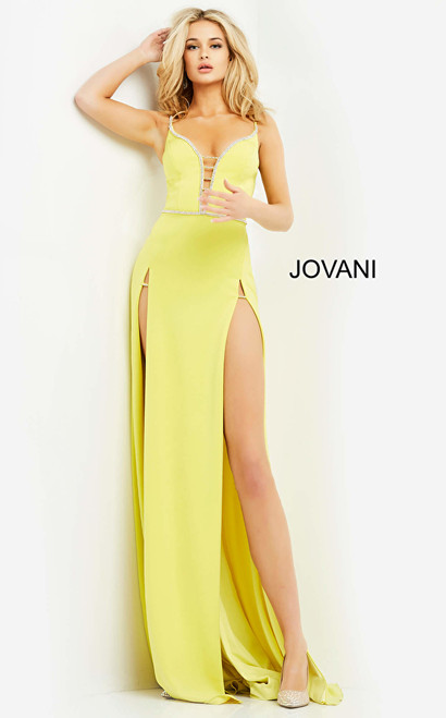 Jovani 06557 Double Slit Ladder Neck High Slit Jersey Dress