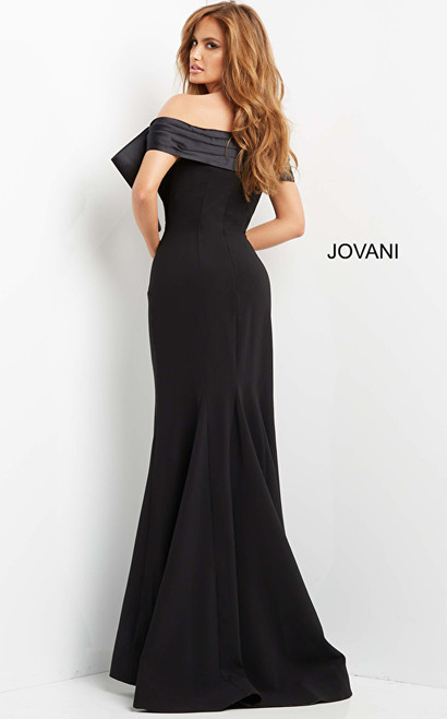 Jovani 07014 Off the Shoulder Satin Bow Long Evening Gown