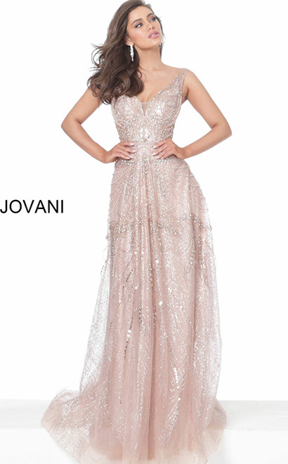 Jovani 03203 Sleeveless Embellished V-Neck Long Evening Gown