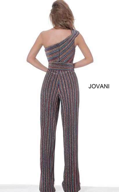 Jovani M03528 One Shoulder Contemporary Glitter Jumpsuit