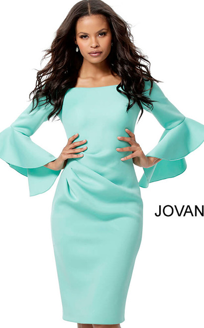 Jovani 59992 Off Shoulder Bell Sleeve Knee Length Dress