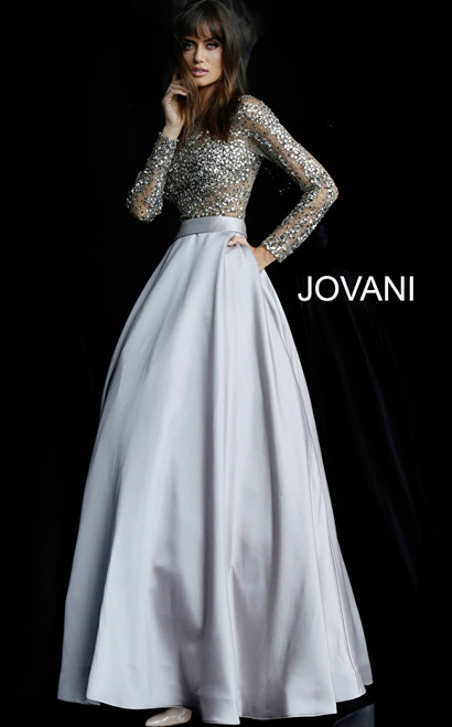 Jovani 46066 Beaded Bodice Long Sleeve Long Evening Ballgown