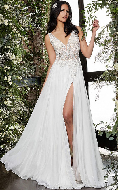 Jovani JB06795 Embellished Chiffon High Slit Wedding Dress