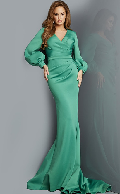 Jovani 07047 Long Cuff Sleeves V-neck Long Evening Gown