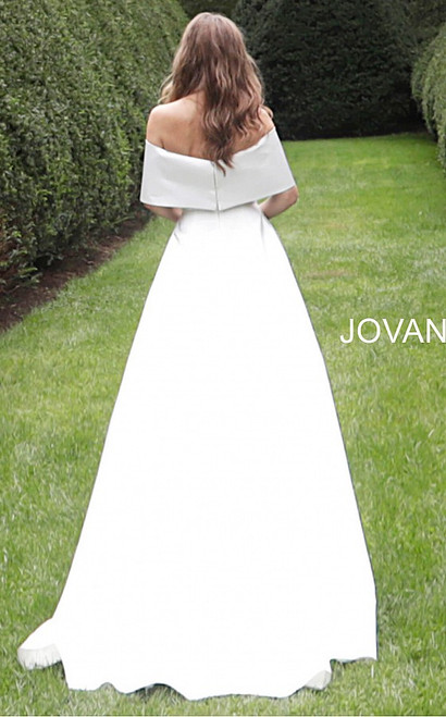 Jovani S68287 Off Shoulder Straight Neck Silk Wedding Gown