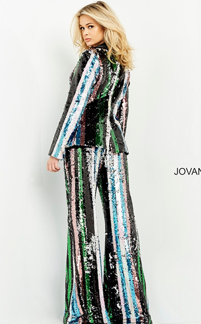 Jovani M02942 Stripe Sequin Two Piece Contemporary Pant Suit
