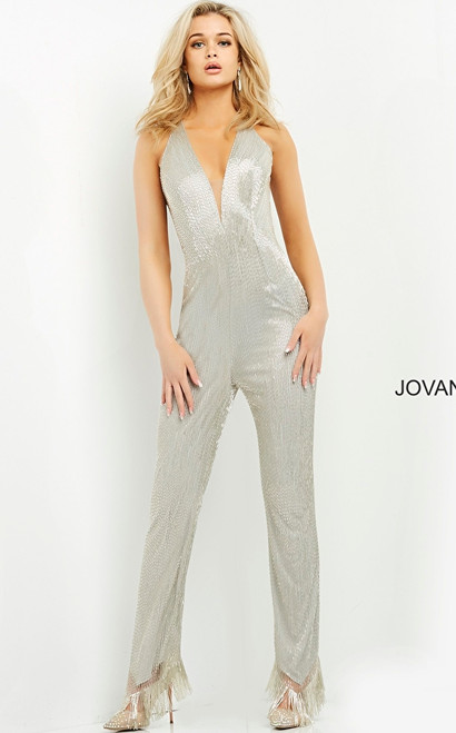 Jovani 04414 Embellished Exposed Back Beaded Jumpsuit