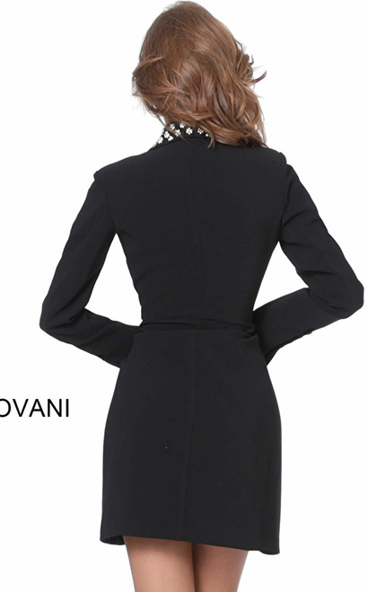 Jovani M03416 Long Sleeves Double Button Blazer Dress