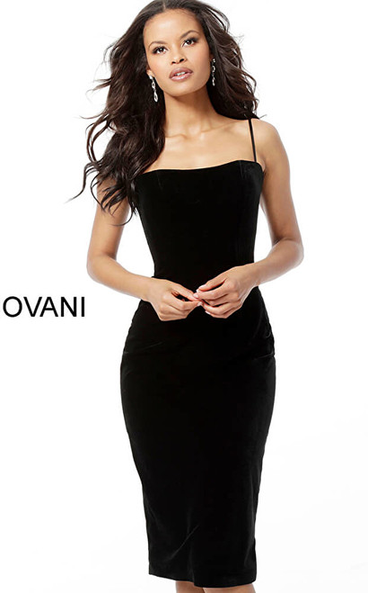 Jovani 63883 Sleeveless Straight Neck Velvet Cocktail Dress