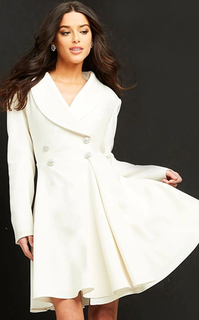 Jovani M04302 Long Sleeves Double-Breasted Blazer Dress