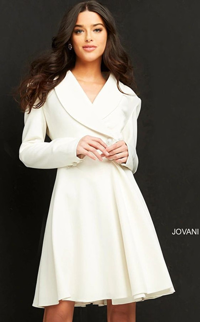 Jovani M04302 Long Sleeves Double-Breasted Blazer Dress