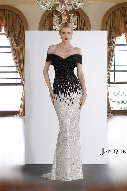 Janique A18375 Sweetheart Neckline Off-shoulder Beaded Gown