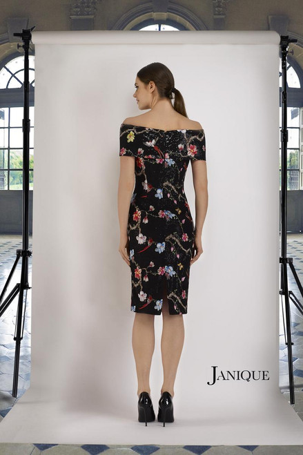 Janique 2044 Floral Embroidered Fitted Knee-Length Dress