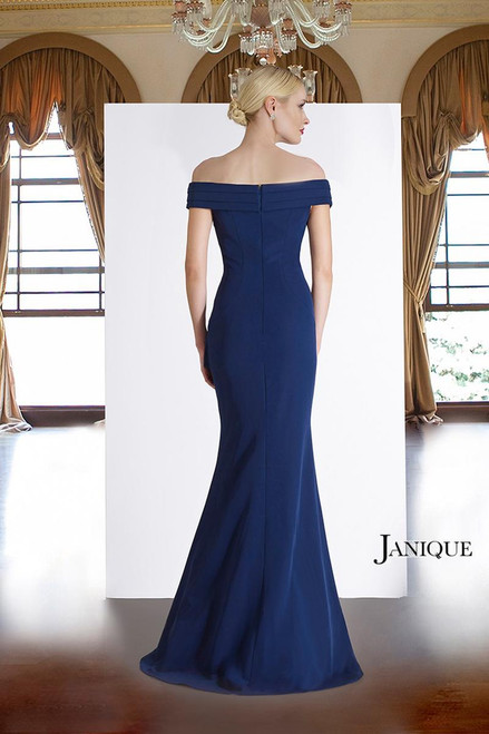 Janique K6876 Off Shoulder Sleeves Ruffle Slit Trumpet Gown