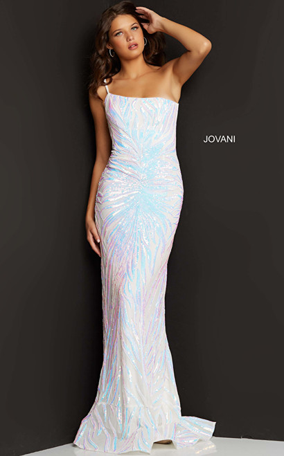 Jovani 05664 Asymmetrical Neck One Shoulder Sequin Gown