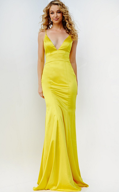 Jovani JVN08595 Sleeveless Deepn V-neck Backless Satin Dress