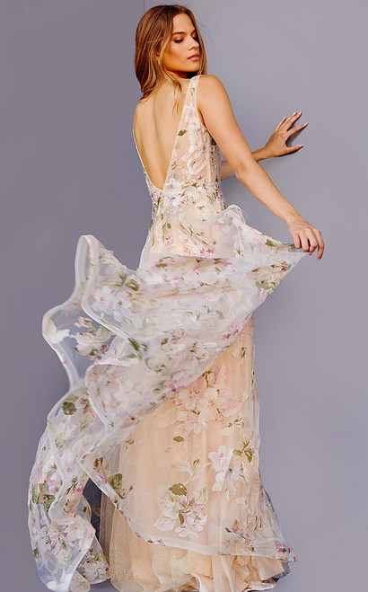 Jovani JVN23697 Sleeveless Plunging Neck Maxi Prom Dress
