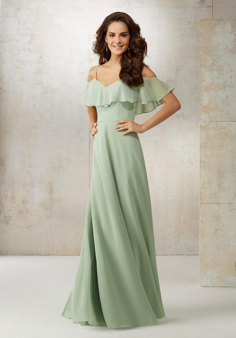 Morilee Bridesmaids 21509 Chiffon Off-shoulder V-neck Dress