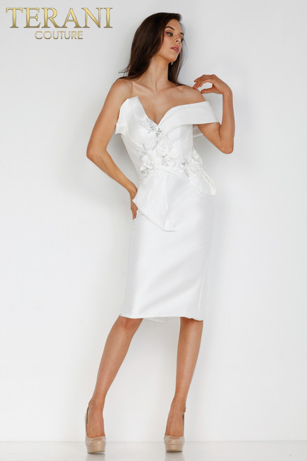 Terani Couture 2221C0333 One Shoulder 3D Floral Short Dress