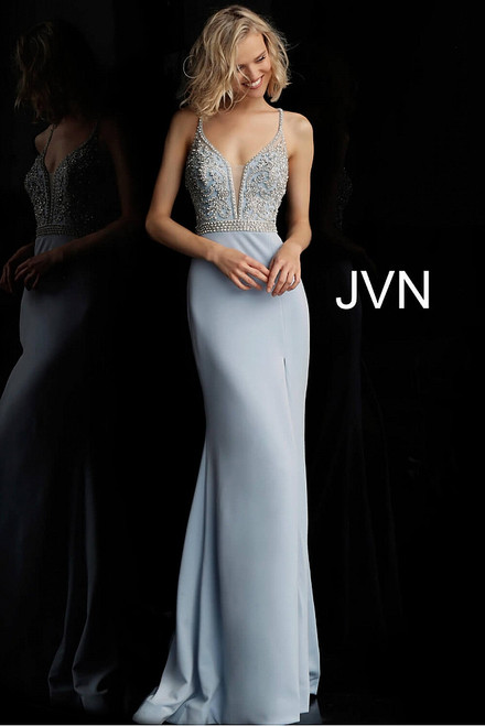 Jovani JVN68317 Sleeveless Beaded Deep V-neck Mermaid Dress