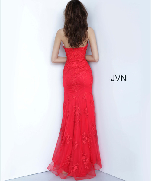 Jovani Prom JVN3097 Strapless Straight Neck Lace And Tulle Dress