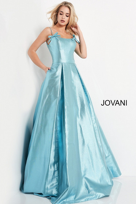 Jovani JVN03479 Sleeveless Spaghetti Straps Metallic Gown