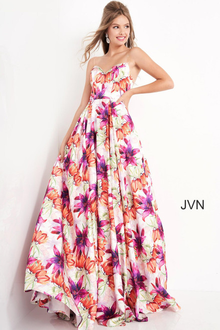 Jovani Prom JVN04479 Floral Print Spaghetti Strap Dress