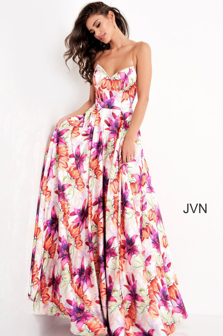 Jovani Prom JVN04479 Floral Print Spaghetti Strap Dress