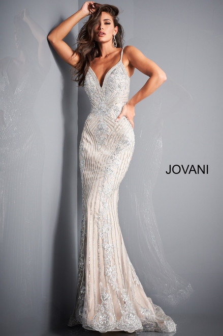 Jovani 05752 Spaghetti Strap V Neck Prom Dress