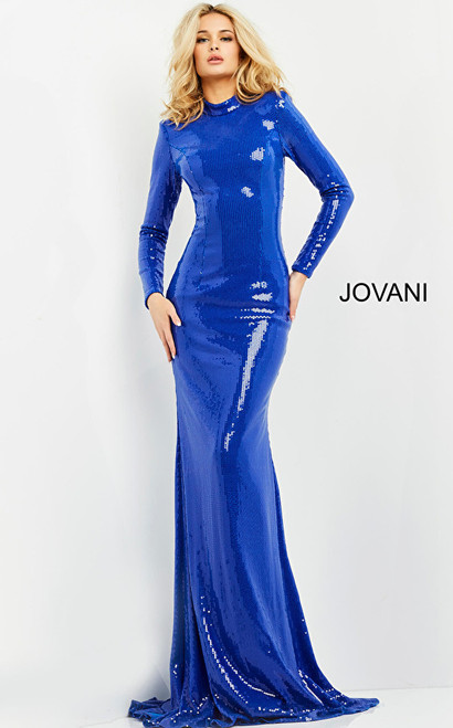 Jovani 06214 Sequined Long Sleeve High Neck Trumpet Gown