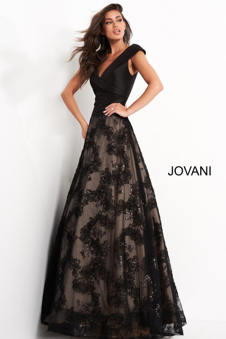 Jovani 03330 A Line V Neck Evening Gown