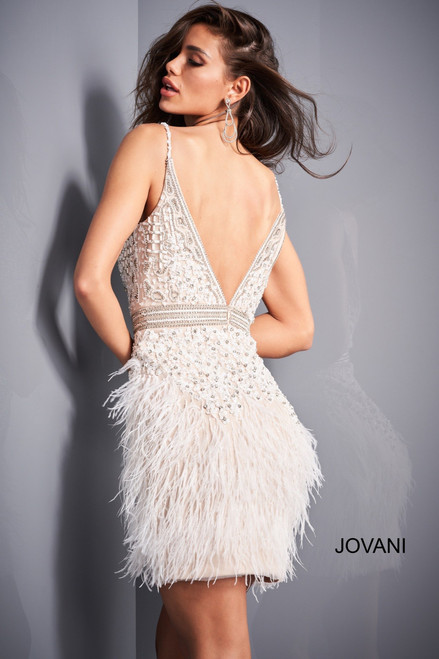 Jovani 04624 Beaded Feather Cocktail Dress