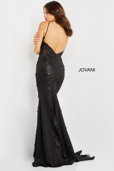 Jovani 07296 Low V-Neck Illusion Embroidered Mermaid Gown