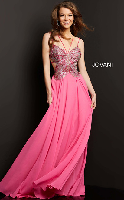 Jovani 000297 V-Neck Beaded Embellished Bodice Prom Dress