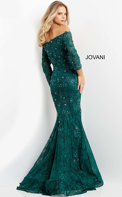 Jovani 03651 Three Quarter Sleeve Embellished Evening Dress