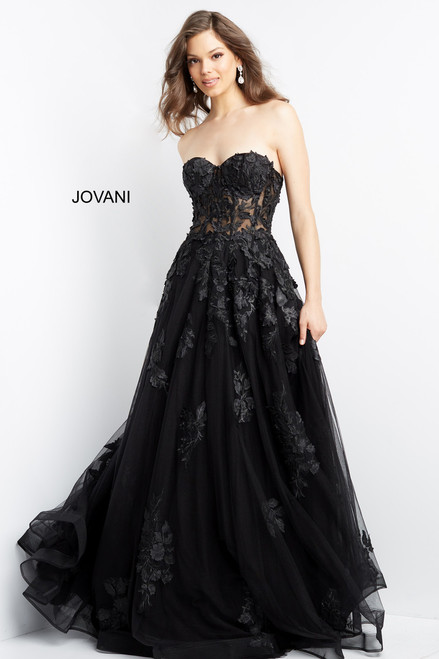 Jovani 07901 Strapless Lace Ornate Sweetheart Long Gown