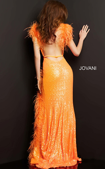 Jovani 06164 Sequin Feather Fitted Prom Floor Length Dress