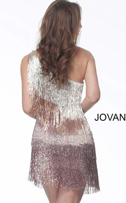 Jovani 1411 Sleeveless One Shoulder Fringe Cocktail Dress