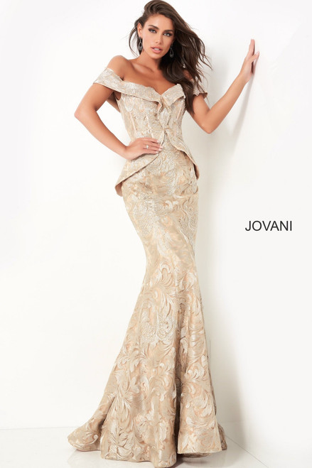 Jovani 02762 Embellished Off Shoulder Mother of Bride Dress