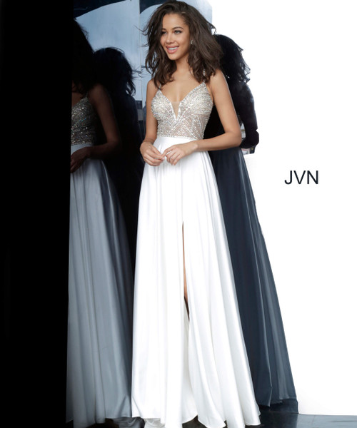 Jovani Prom JVN4405 Crystal Beaded Illusion High Slit Gown