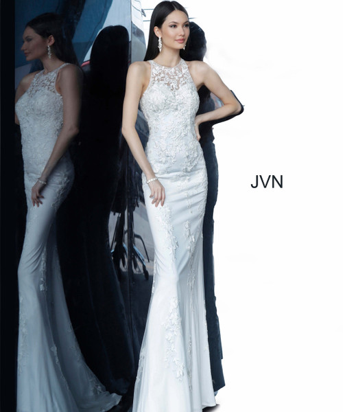 Jovani Prom JVN1289 Illusion Neck Embroidered Tulle Evening Dress