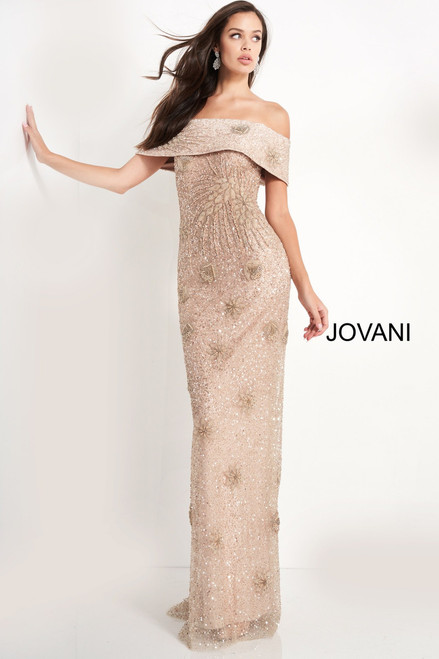 Jovani 03412 Off Shoulder Beaded Evening Dress