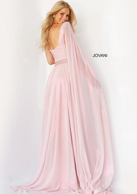 Jovani 07248 One Shoulder Cascading Drape Chiffon Long Gown